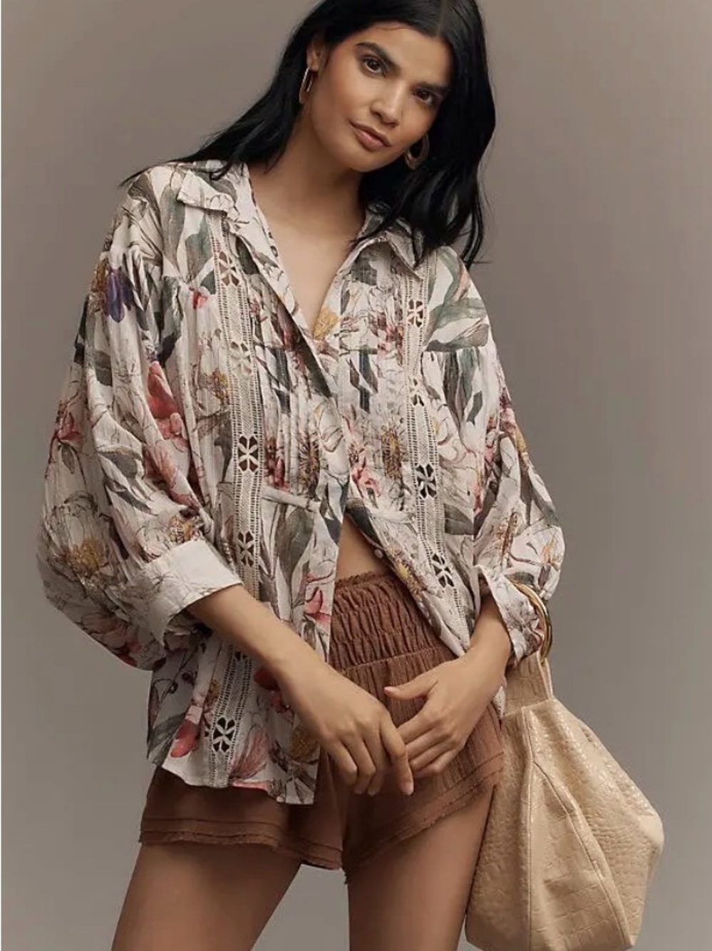 Anthropologie Long-Sleeve Appliqué Batwing Blouse